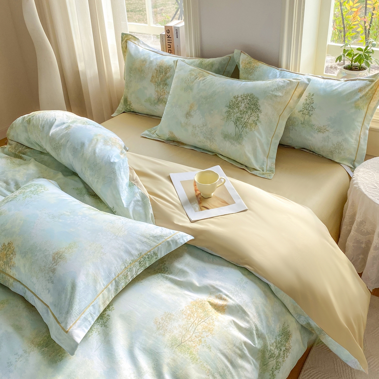 91家纺网 家纺一手货源 找家纺 XIWEN-希文家纺 2026新款40支全棉13376数码印花四件套-第二批 幸福里-绿