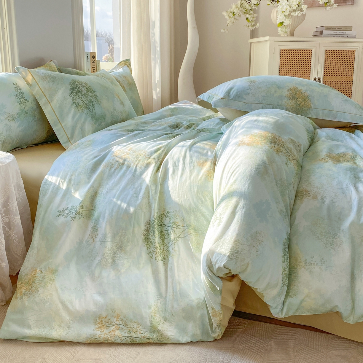 91家纺网 家纺一手货源 找家纺 XIWEN-希文家纺 2026新款40支全棉13376数码印花四件套-第二批 幸福里-绿