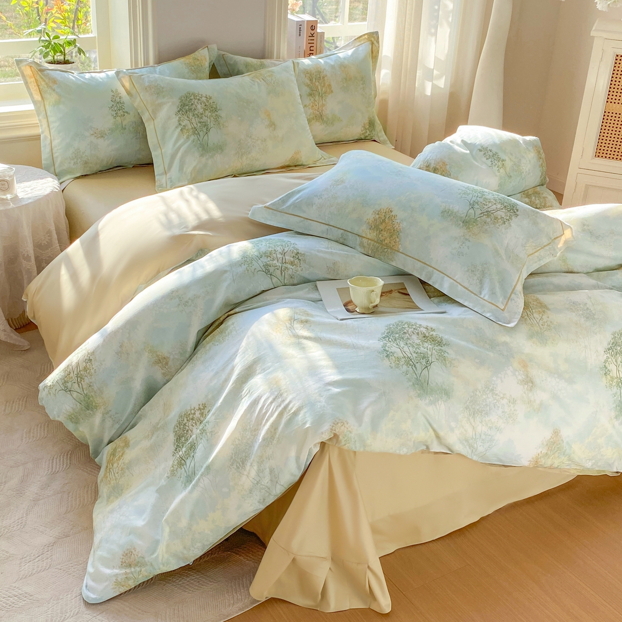 91家纺网 家纺一手货源 找家纺 XIWEN-希文家纺 2026新款40支全棉13376数码印花四件套-第二批 幸福里-绿