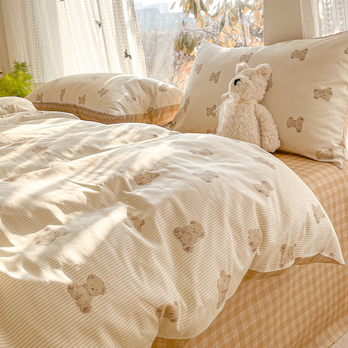 91家纺网 家纺一手货源 找家纺 吉象家纺 2026春夏新款全棉印花四件套第二批 小熊碎梦町