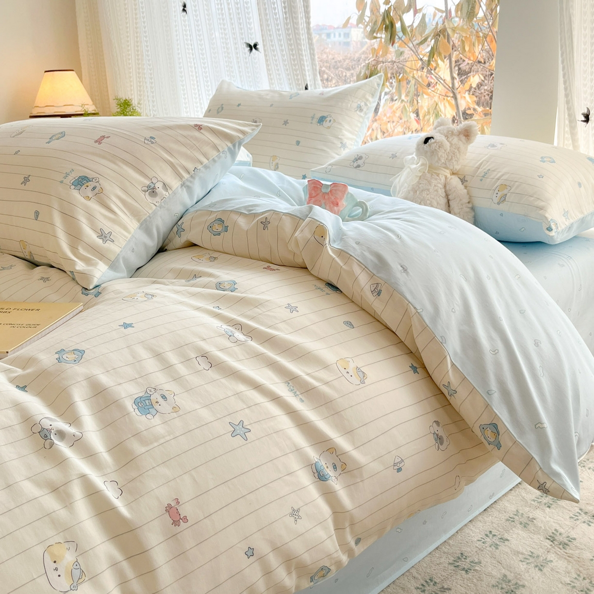 91家纺网 家纺一手货源 找家纺 吉象家纺 2026春夏新款全棉印花四件套第二批 小猫钓鱼