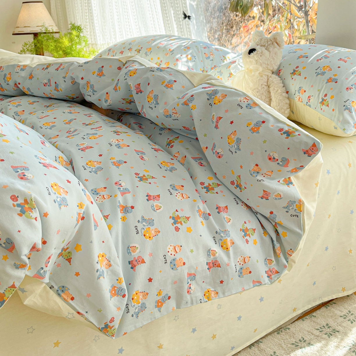 91家纺网 家纺一手货源 找家纺 吉象家纺 2026春夏新款全棉印花四件套第二批 恐龙派对