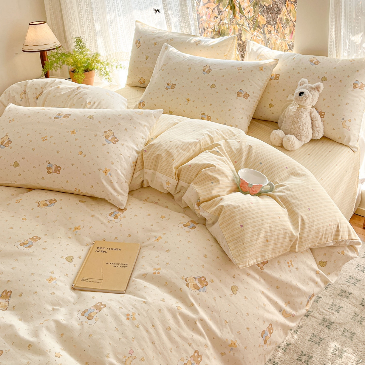 91家纺网 家纺一手货源 找家纺 吉象家纺 2026春夏新款全棉印花四件套第二批 星点兔语