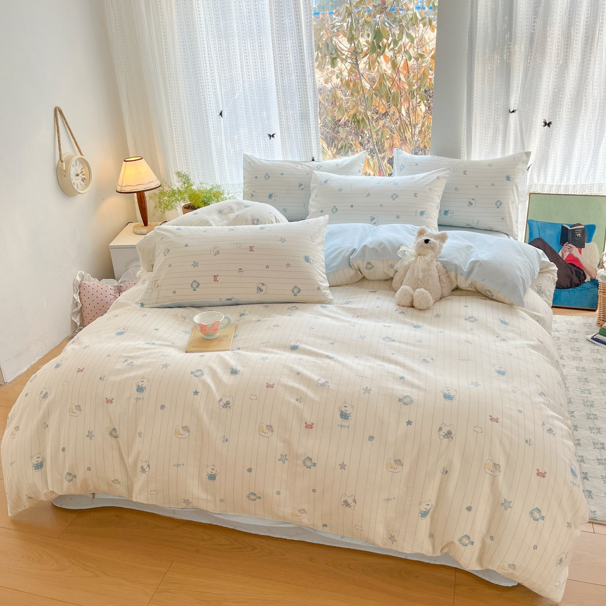 91家纺网 家纺一手货源 找家纺 吉象家纺 2026春夏新款全棉印花四件套第二批 小猫钓鱼