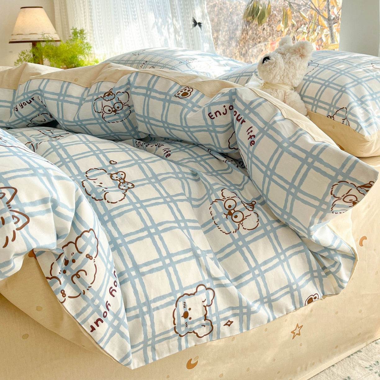 91家纺网 家纺一手货源 找家纺 吉象家纺 2026春夏新款全棉印花四件套第二批 嗨皮熊