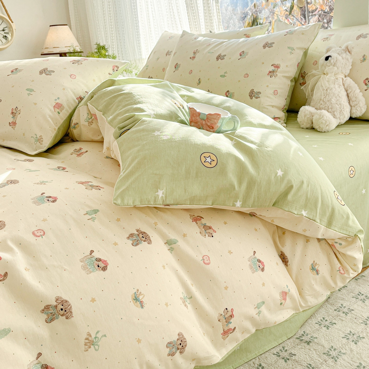 91家纺网 家纺一手货源 找家纺 吉象家纺 2026春夏新款全棉印花四件套第二批 彩绘汪汪