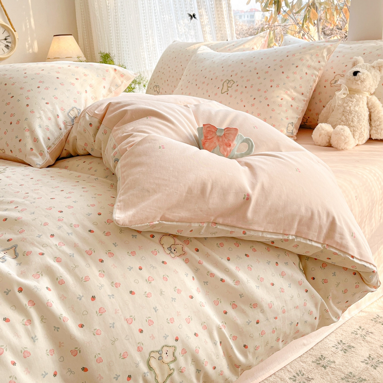 91家纺网 家纺一手货源 找家纺 吉象家纺 2026春夏新款全棉印花四件套第二批 玫瑰小狗