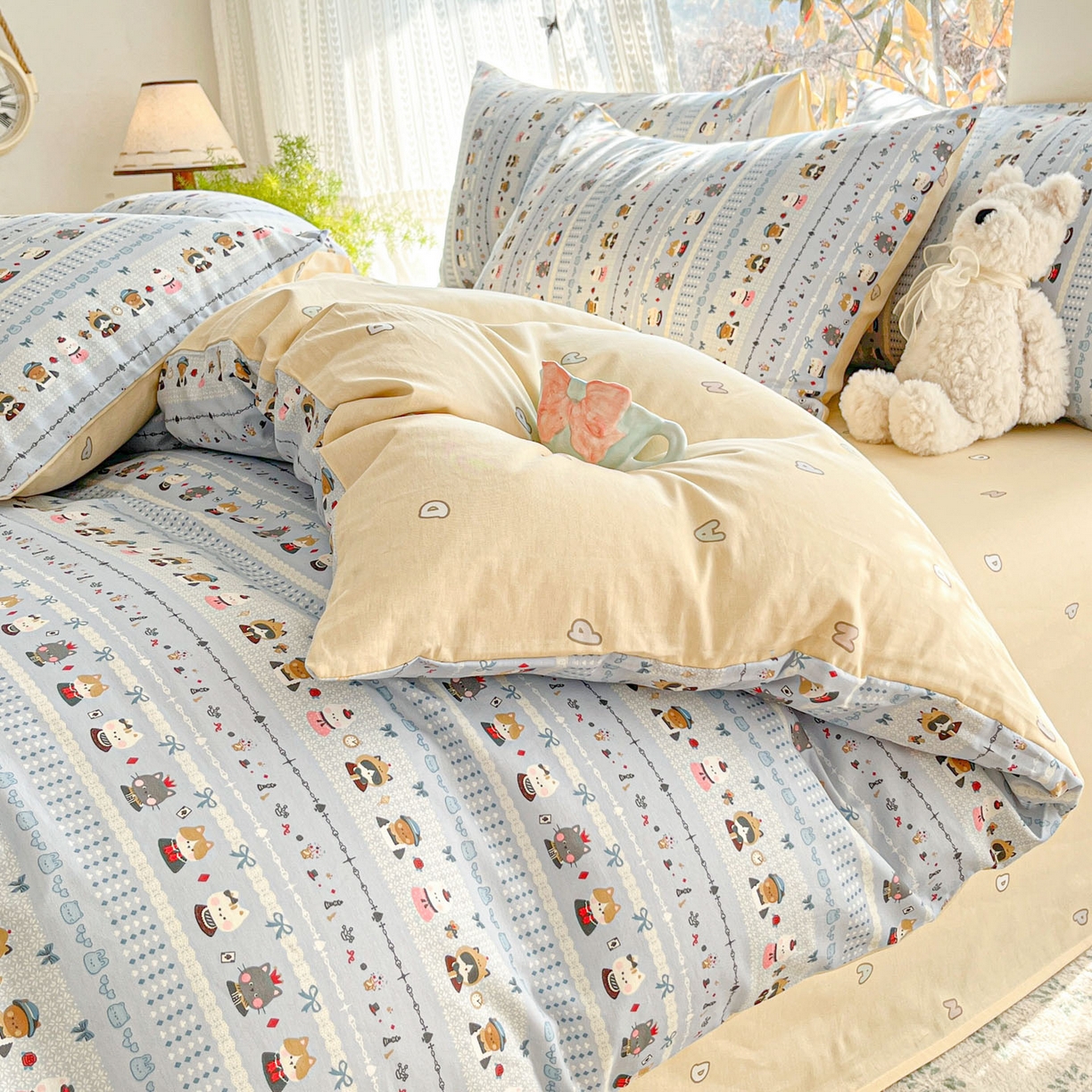 91家纺网 家纺一手货源 找家纺 吉象家纺 2026春夏新款全棉印花四件套第二批 喵小姐的家