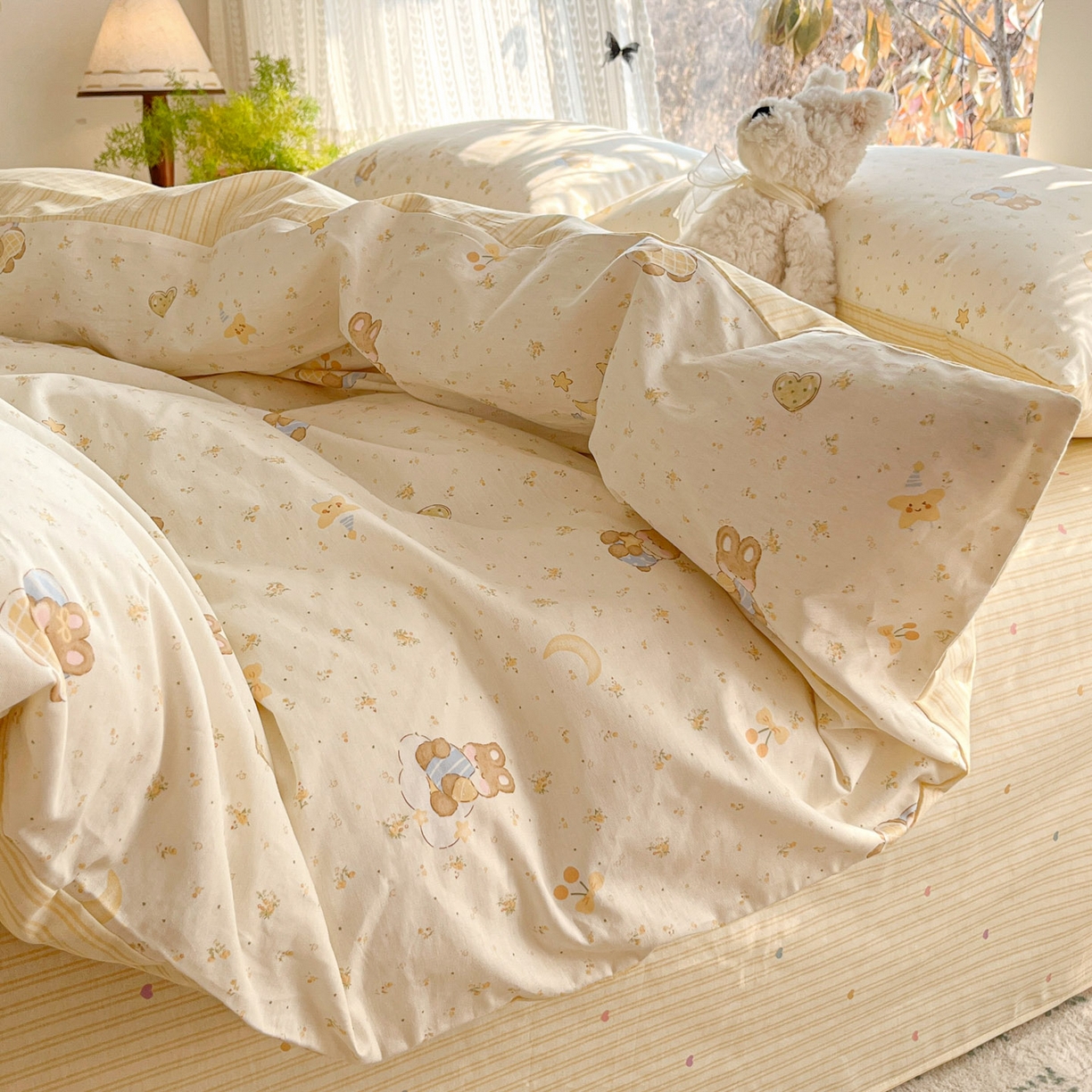 91家纺网 家纺一手货源 找家纺 吉象家纺 2026春夏新款全棉印花四件套第二批 星点兔语