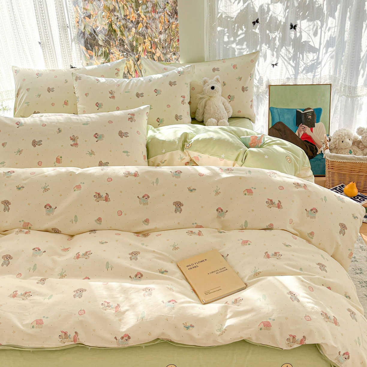 91家纺网 家纺一手货源 找家纺 吉象家纺 2026春夏新款全棉印花四件套第二批 彩绘汪汪