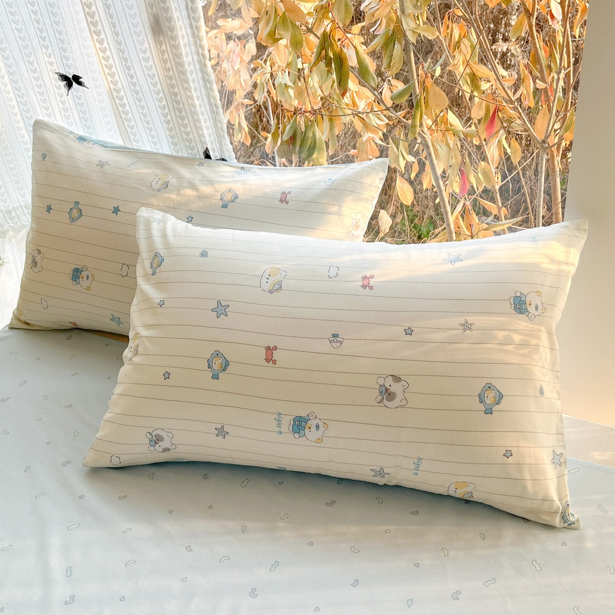 91家纺网 家纺一手货源 找家纺 吉象家纺 2026春夏新款全棉印花四件套第二批 小猫钓鱼