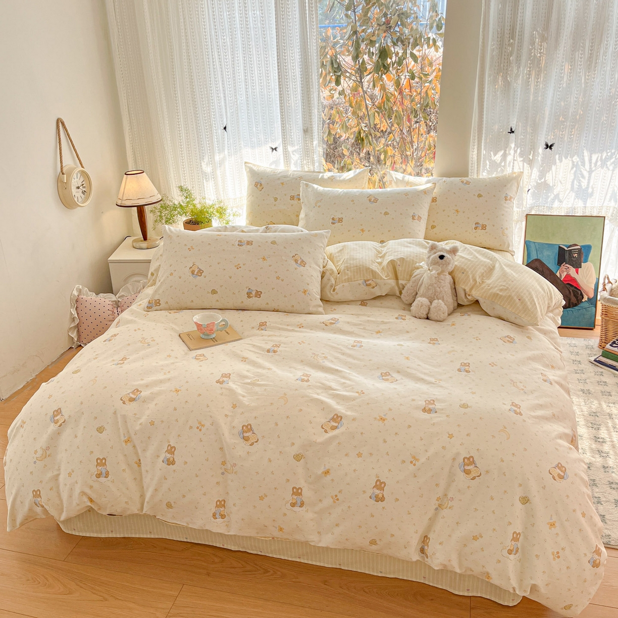 91家纺网 家纺一手货源 找家纺 吉象家纺 2026春夏新款全棉印花四件套第二批 星点兔语