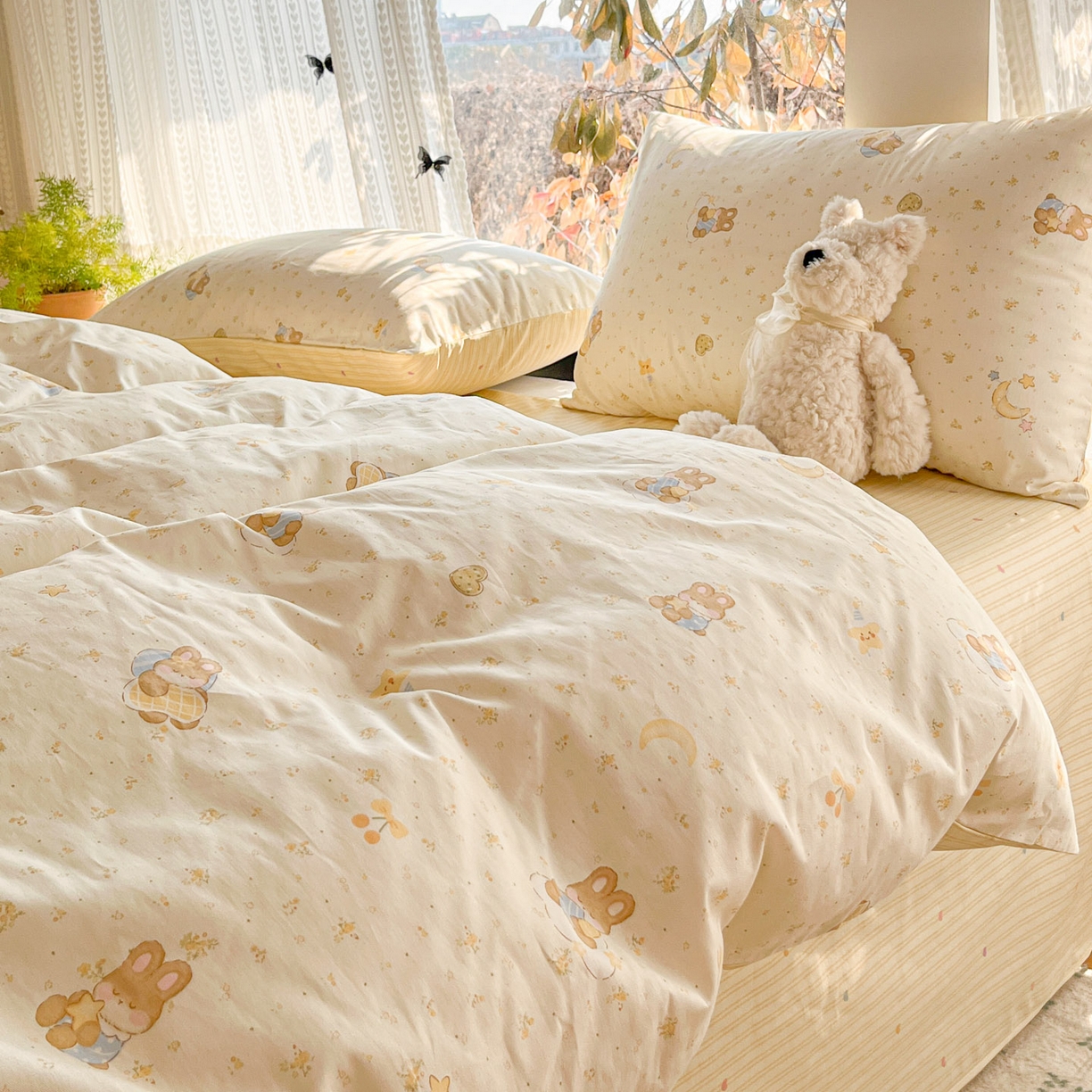 91家纺网 家纺一手货源 找家纺 吉象家纺 2026春夏新款全棉印花四件套第二批 星点兔语