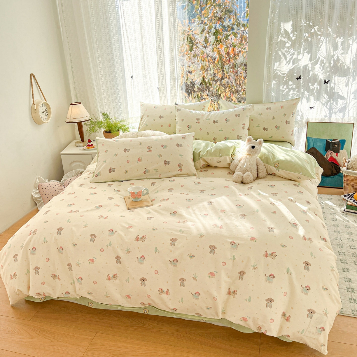 91家纺网 家纺一手货源 找家纺 吉象家纺 2026春夏新款全棉印花四件套第二批 彩绘汪汪