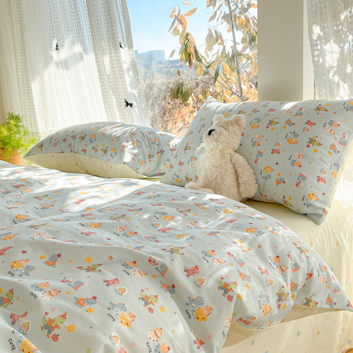 91家纺网 家纺一手货源 找家纺 吉象家纺 2026春夏新款全棉印花四件套第二批 恐龙派对