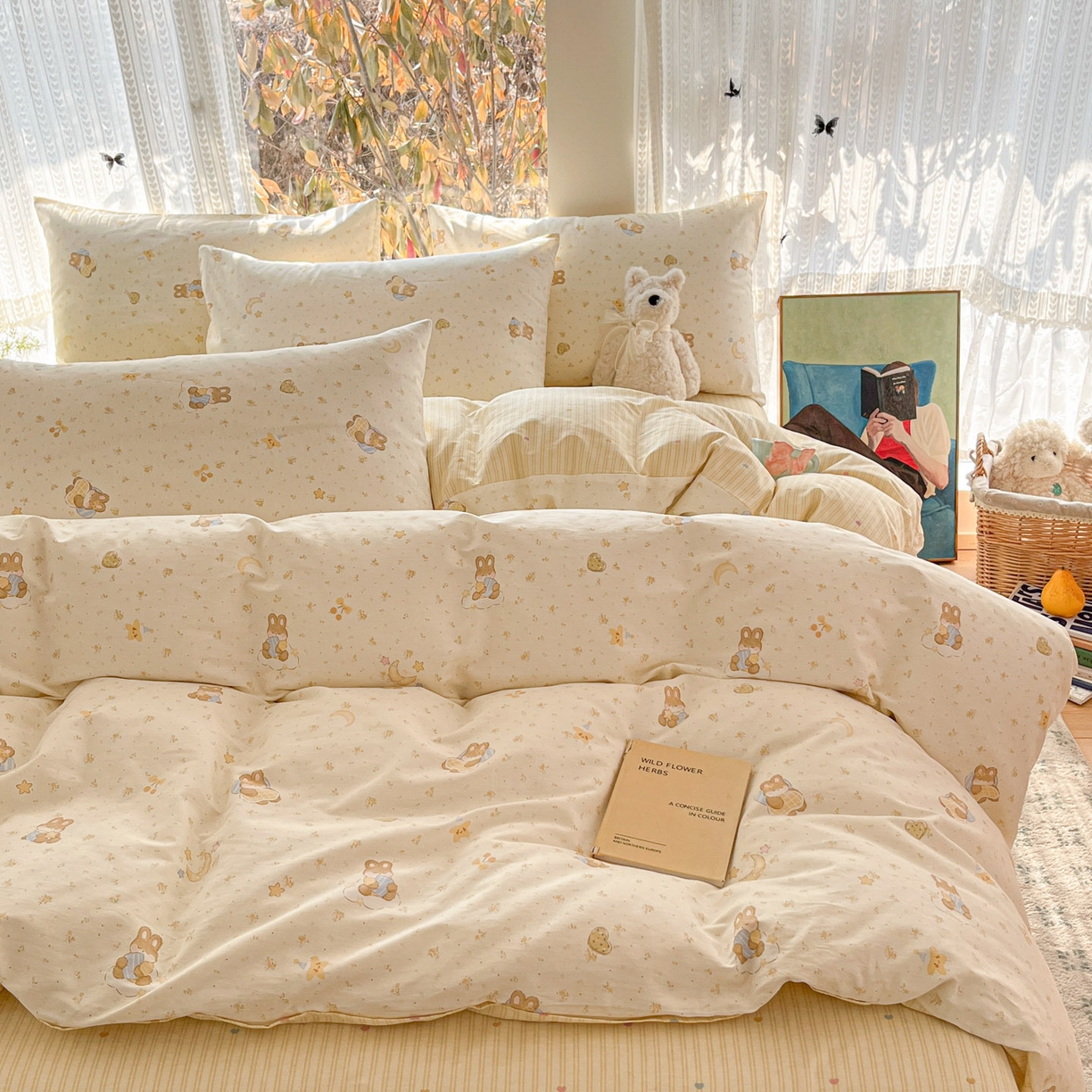 91家纺网 家纺一手货源 找家纺 吉象家纺 2026春夏新款全棉印花四件套第二批 星点兔语