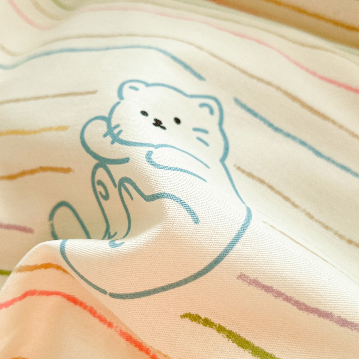 91家纺网 家纺一手货源 找家纺 吉象家纺 2026春夏新款全棉印花四件套第二批 线条猫