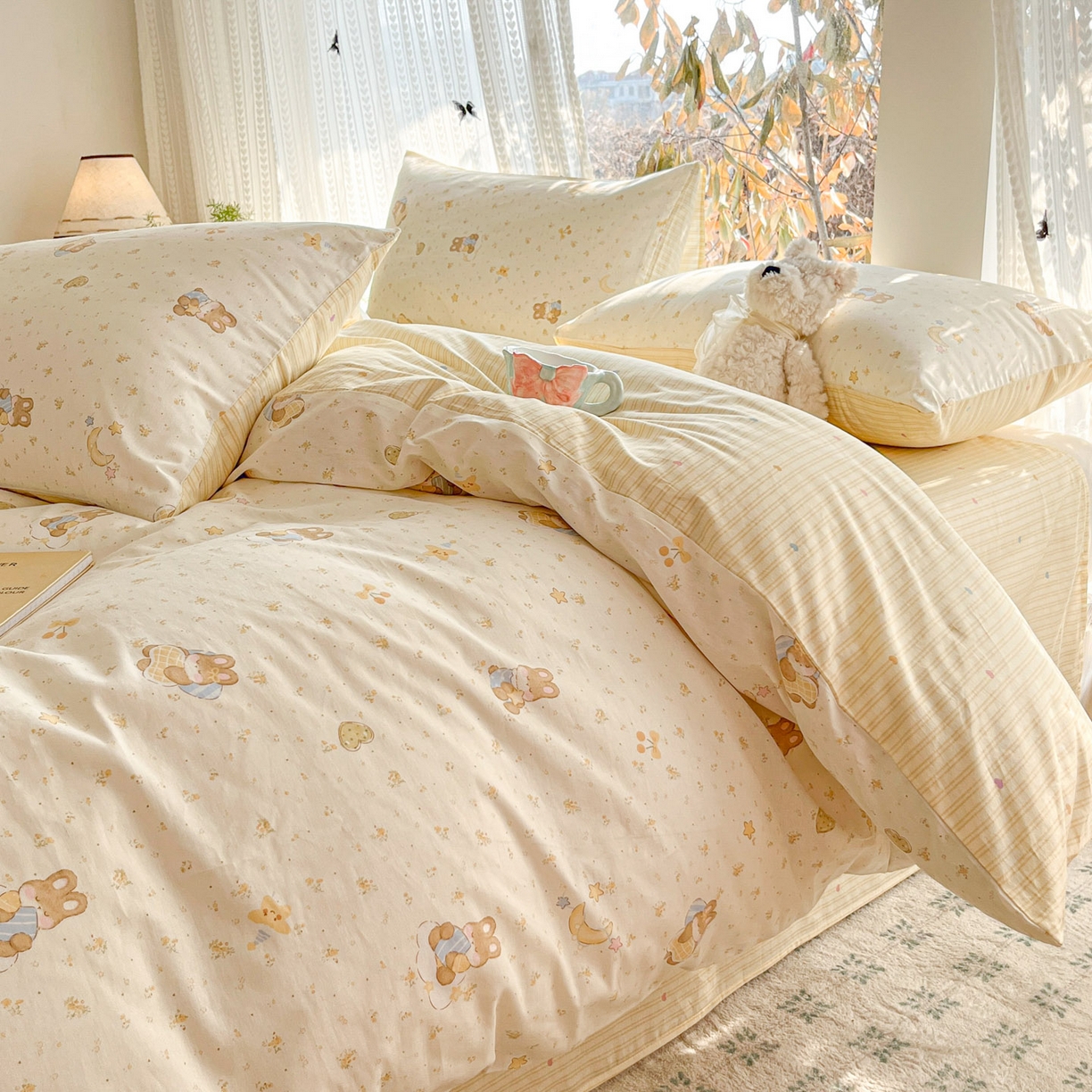 91家纺网 家纺一手货源 找家纺 吉象家纺 2026春夏新款全棉印花四件套第二批 星点兔语