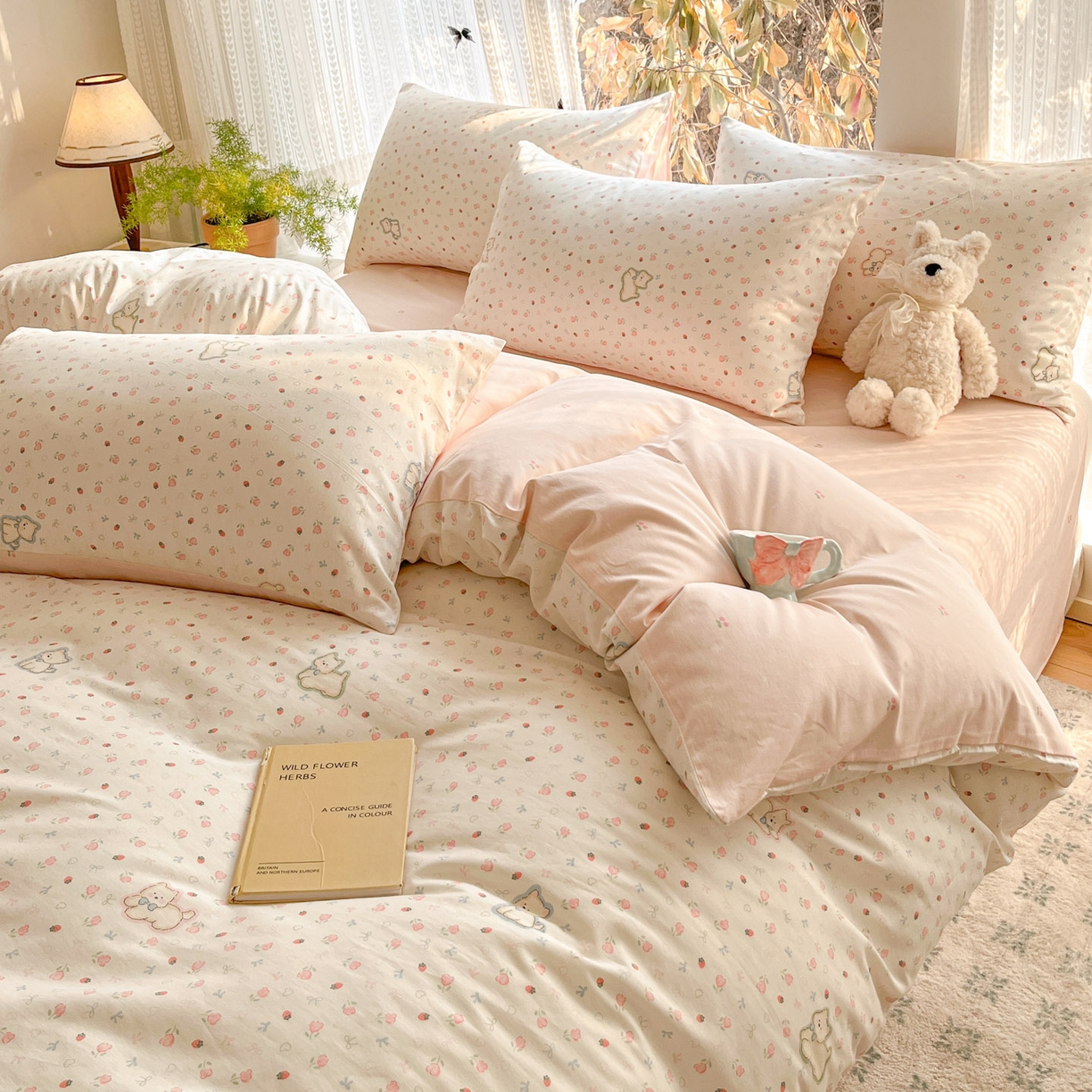 91家纺网 家纺一手货源 找家纺 吉象家纺 2026春夏新款全棉印花四件套第二批 玫瑰小狗