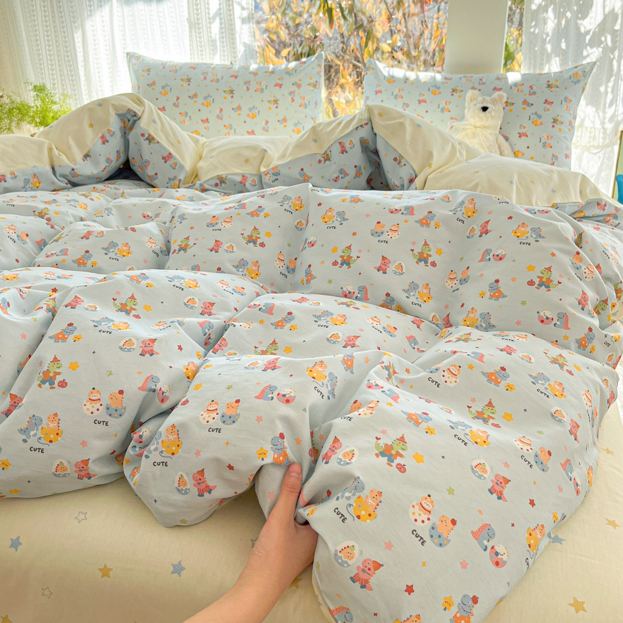 91家纺网 家纺一手货源 找家纺 吉象家纺 2026春夏新款全棉印花四件套第二批 恐龙派对