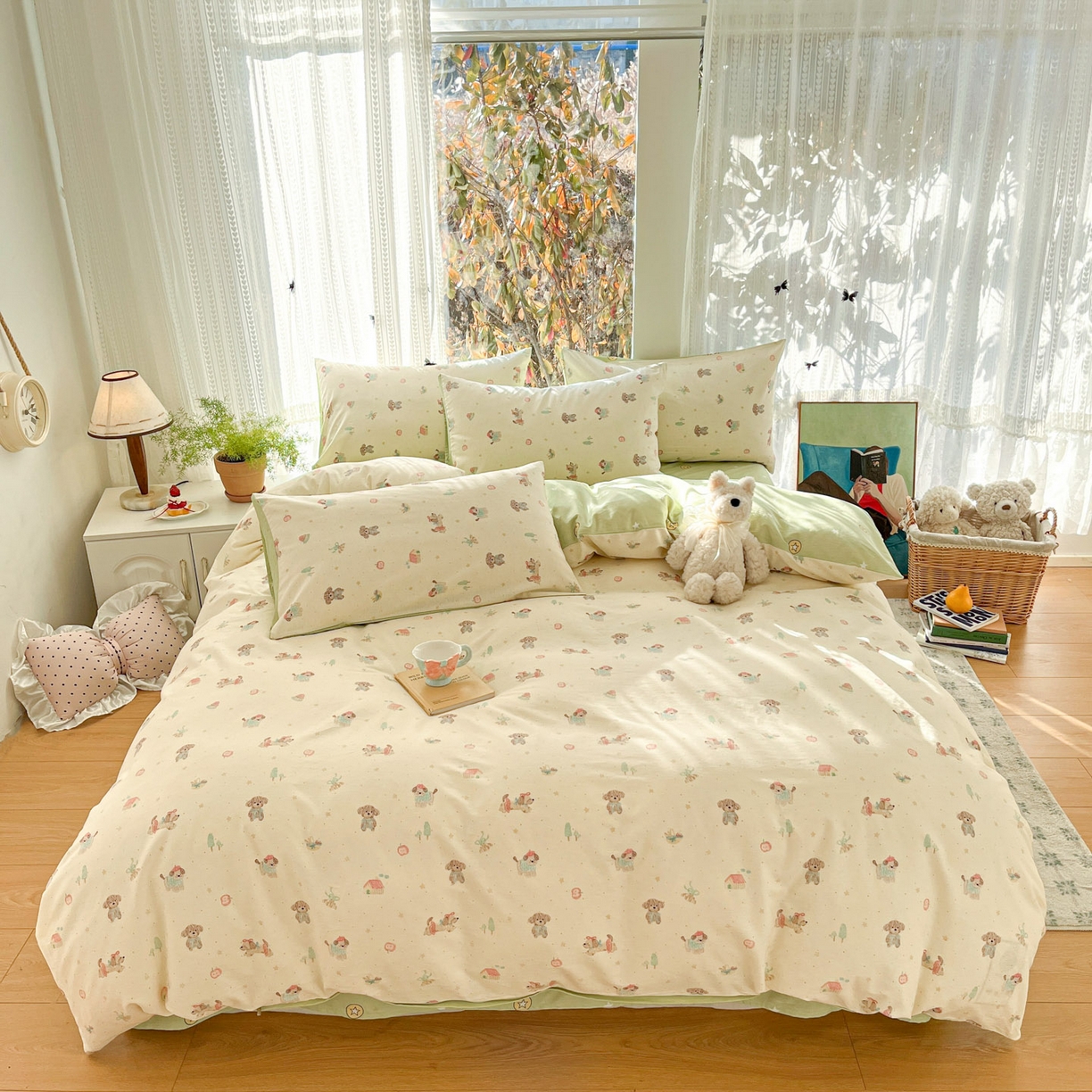 91家纺网 家纺一手货源 找家纺 吉象家纺 2026春夏新款全棉印花四件套第二批 彩绘汪汪