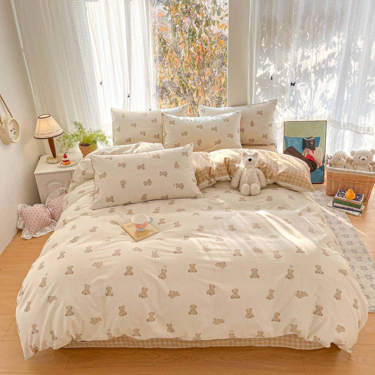 91家纺网 家纺一手货源 找家纺 吉象家纺 2026春夏新款全棉印花四件套第二批 小熊碎梦町