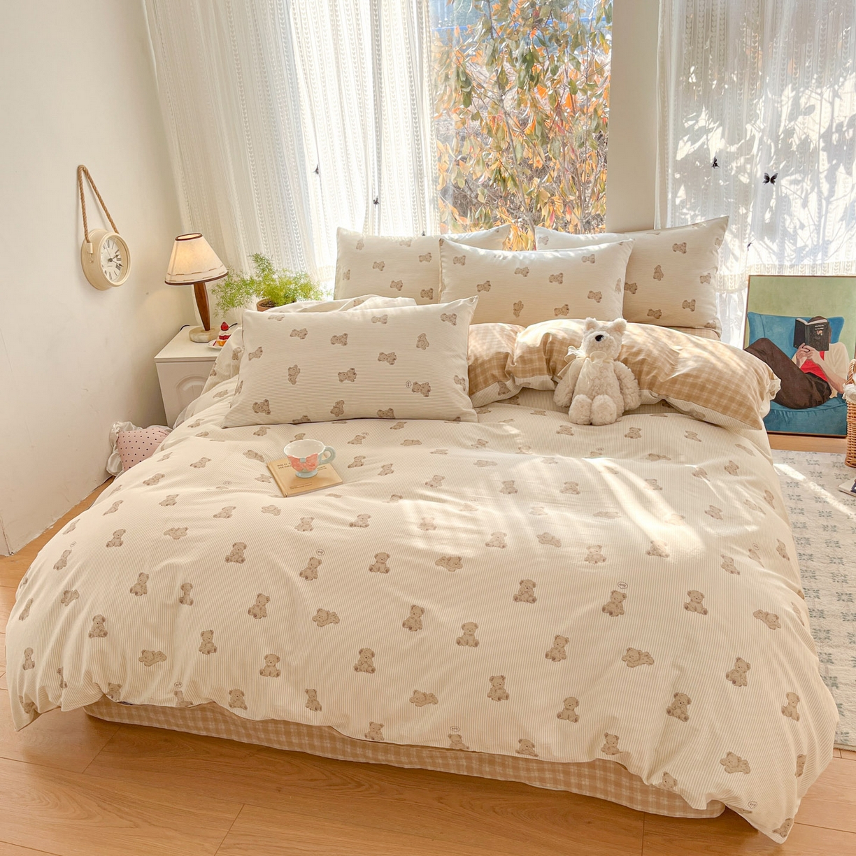 91家纺网 家纺一手货源 找家纺 吉象家纺 2026春夏新款全棉印花四件套第二批 小熊碎梦町