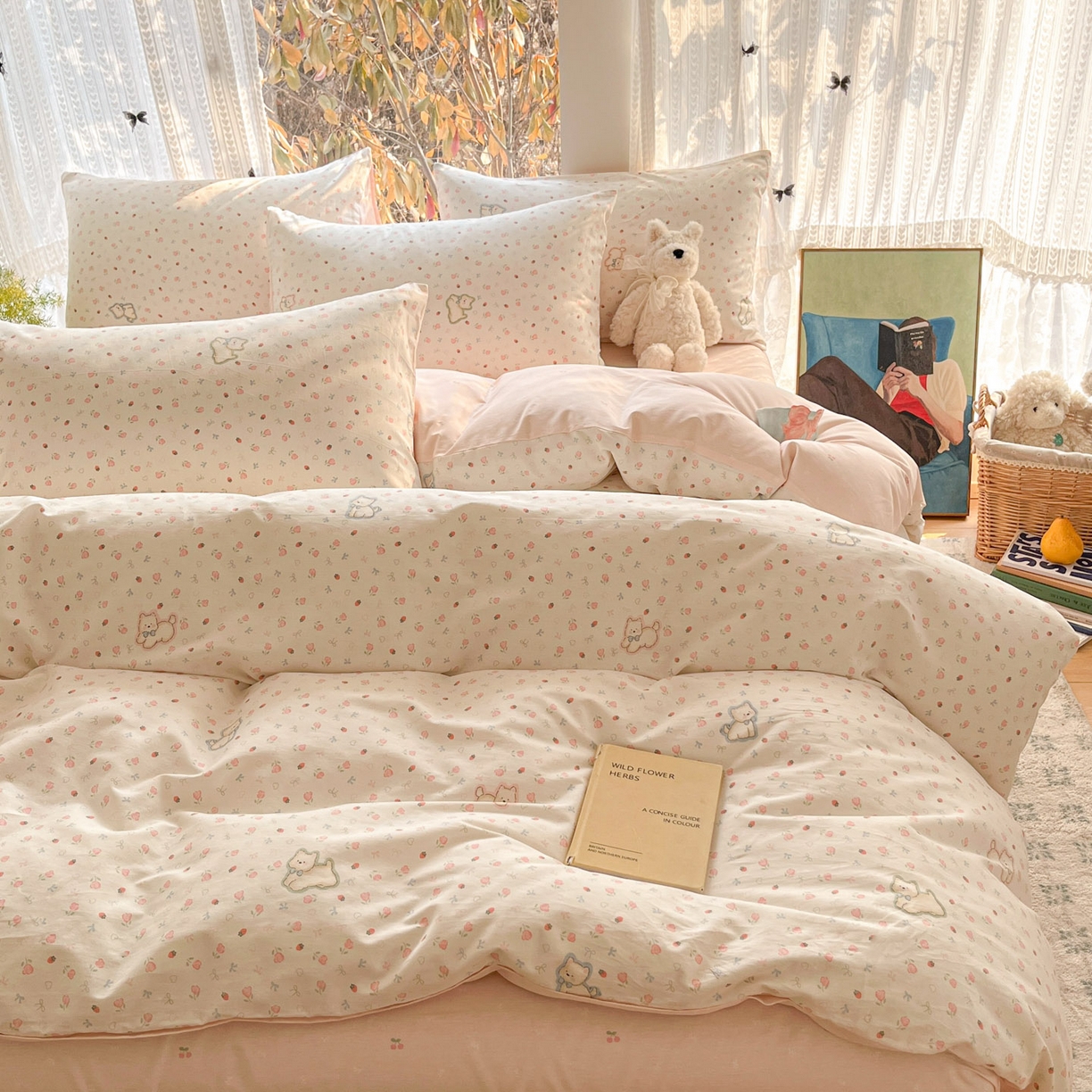 91家纺网 家纺一手货源 找家纺 吉象家纺 2026春夏新款全棉印花四件套第二批 玫瑰小狗