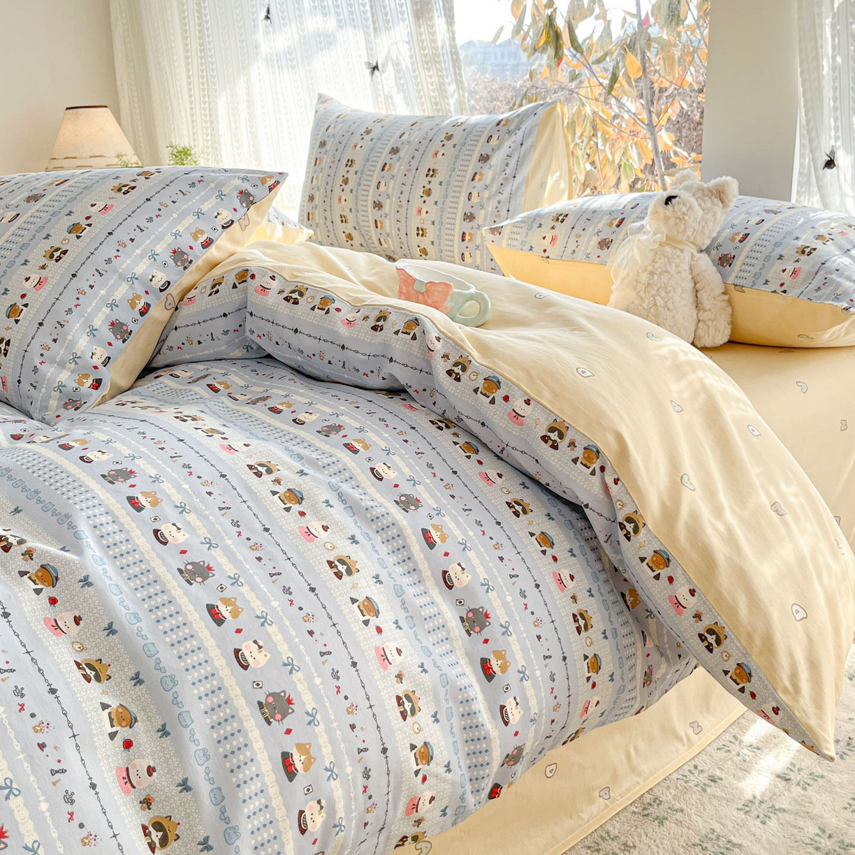 91家纺网 家纺一手货源 找家纺 吉象家纺 2026春夏新款全棉印花四件套第二批 喵小姐的家