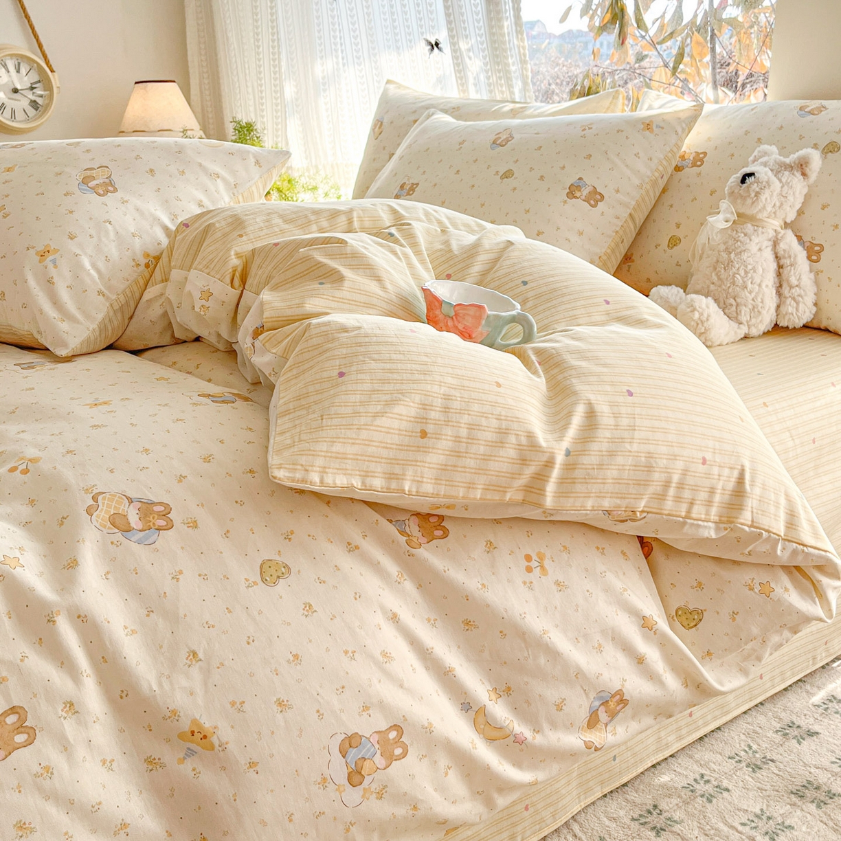 91家纺网 家纺一手货源 找家纺 吉象家纺 2026春夏新款全棉印花四件套第二批 星点兔语