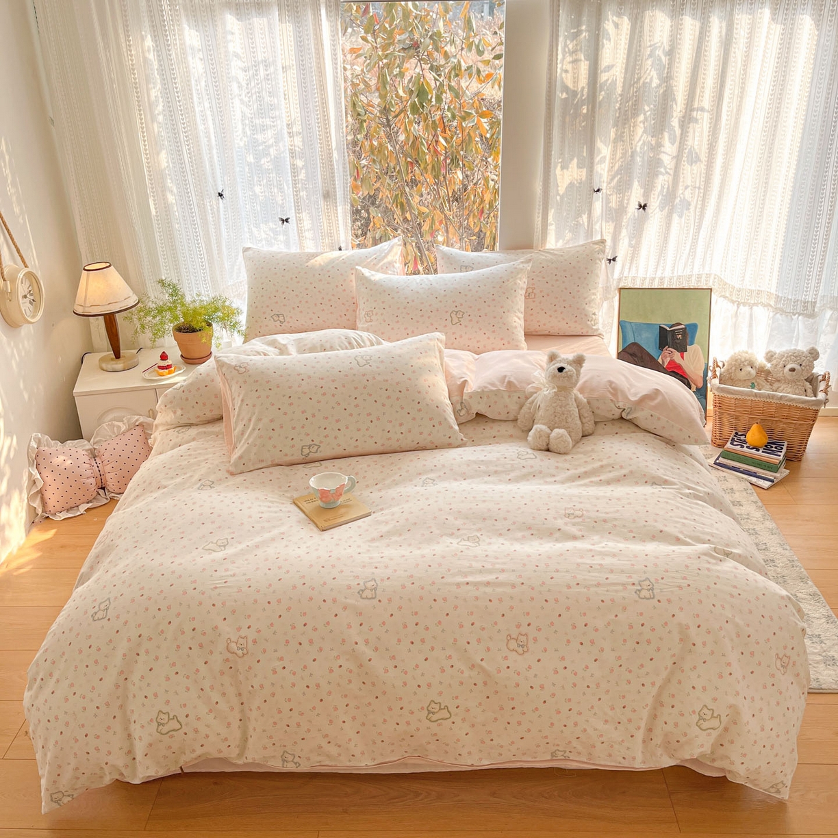 91家纺网 家纺一手货源 找家纺 吉象家纺 2026春夏新款全棉印花四件套第二批 玫瑰小狗