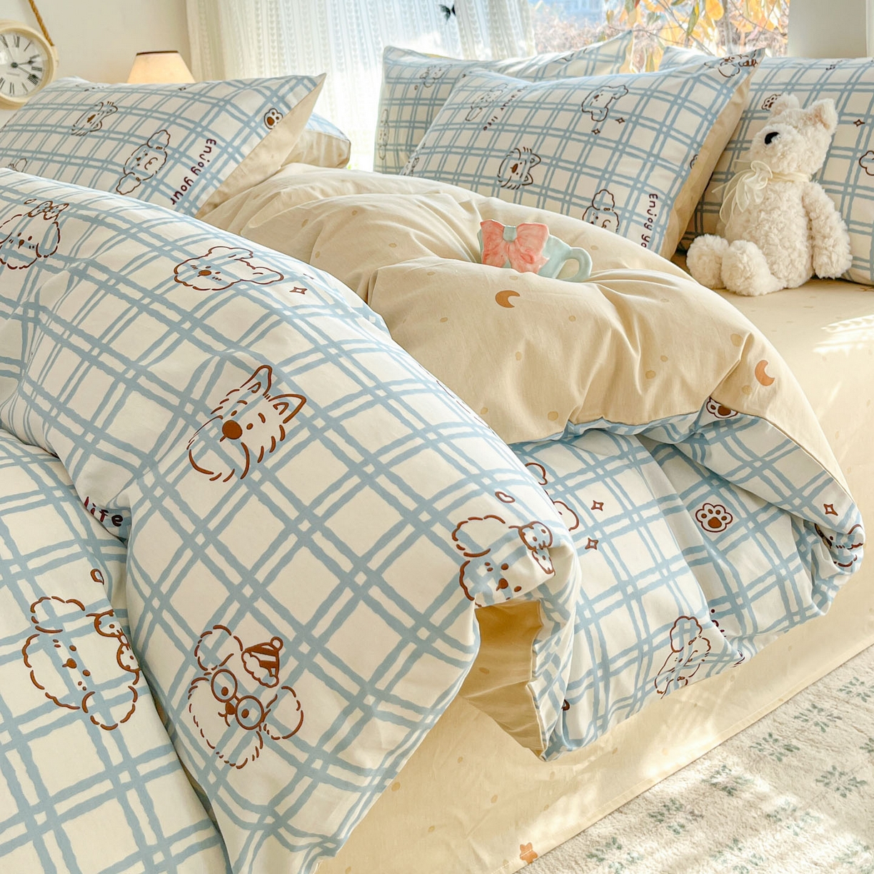 91家纺网 家纺一手货源 找家纺 吉象家纺 2026春夏新款全棉印花四件套第二批 嗨皮熊