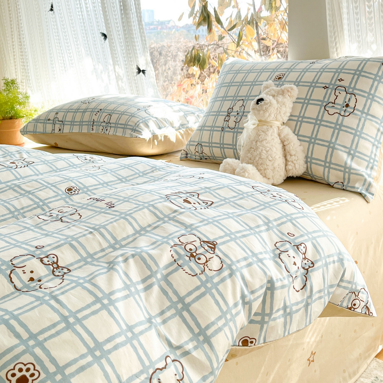 91家纺网 家纺一手货源 找家纺 吉象家纺 2026春夏新款全棉印花四件套第二批 嗨皮熊