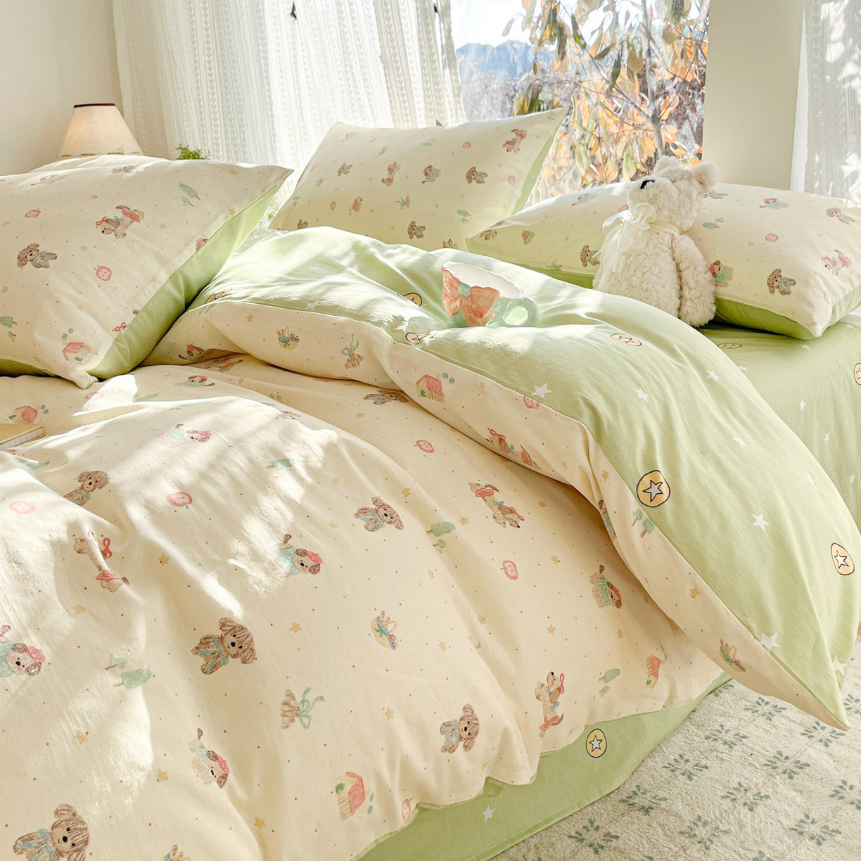 91家纺网 家纺一手货源 找家纺 吉象家纺 2026春夏新款全棉印花四件套第二批 彩绘汪汪