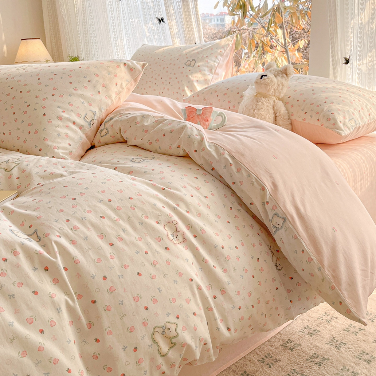 91家纺网 家纺一手货源 找家纺 吉象家纺 2026春夏新款全棉印花四件套第二批 玫瑰小狗