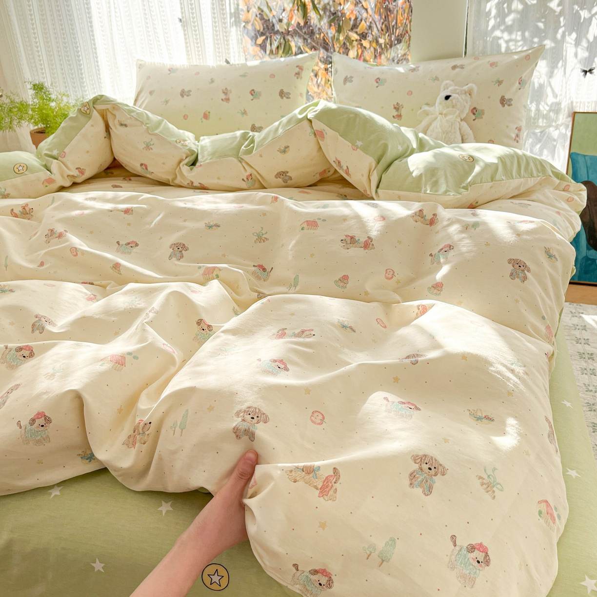 91家纺网 家纺一手货源 找家纺 吉象家纺 2026春夏新款全棉印花四件套第二批 彩绘汪汪