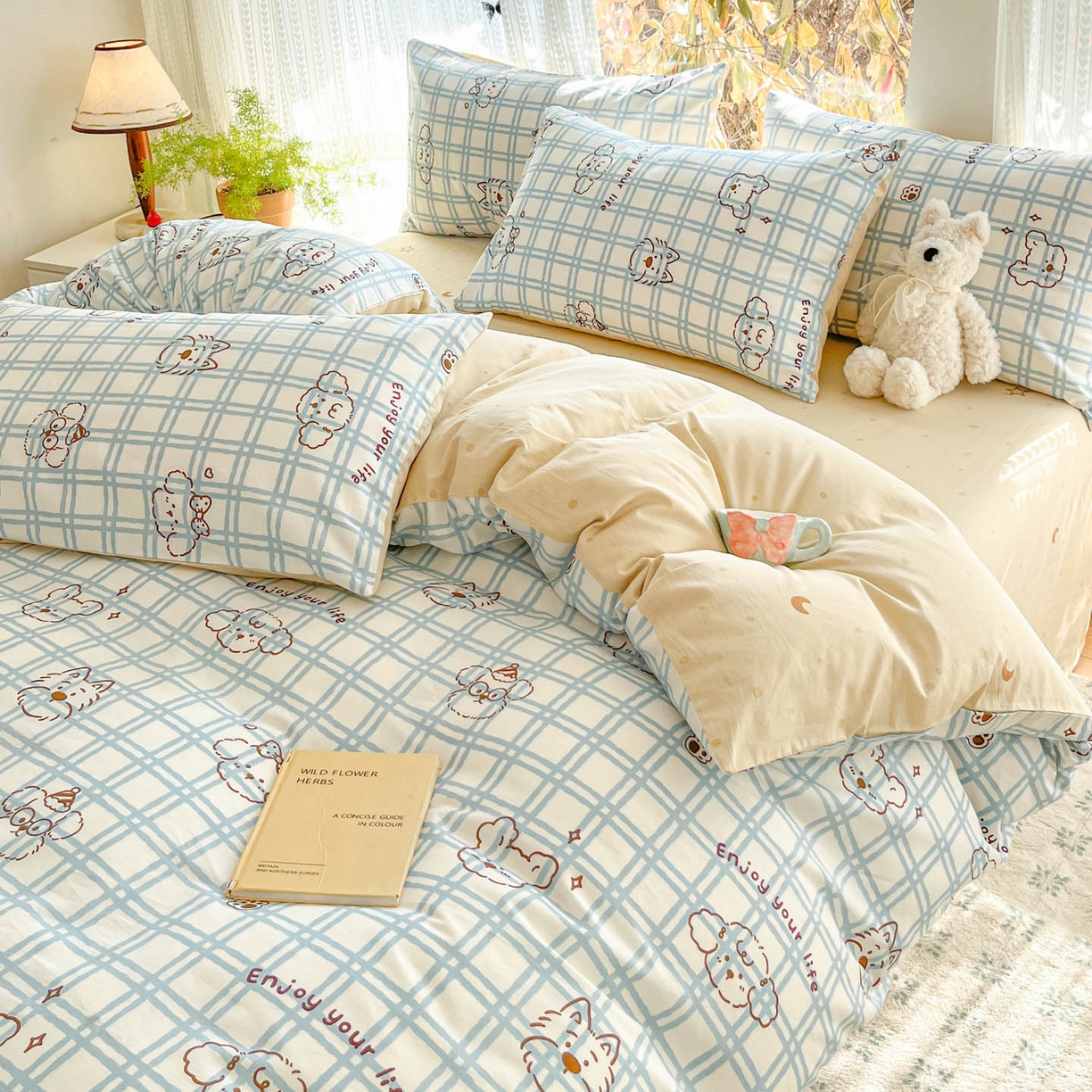 91家纺网 家纺一手货源 找家纺 吉象家纺 2026春夏新款全棉印花四件套第二批 嗨皮熊