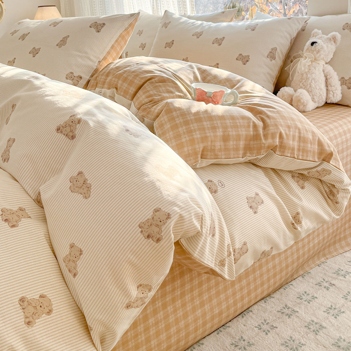 91家纺网 家纺一手货源 找家纺 吉象家纺 2026春夏新款全棉印花四件套第二批 小熊碎梦町