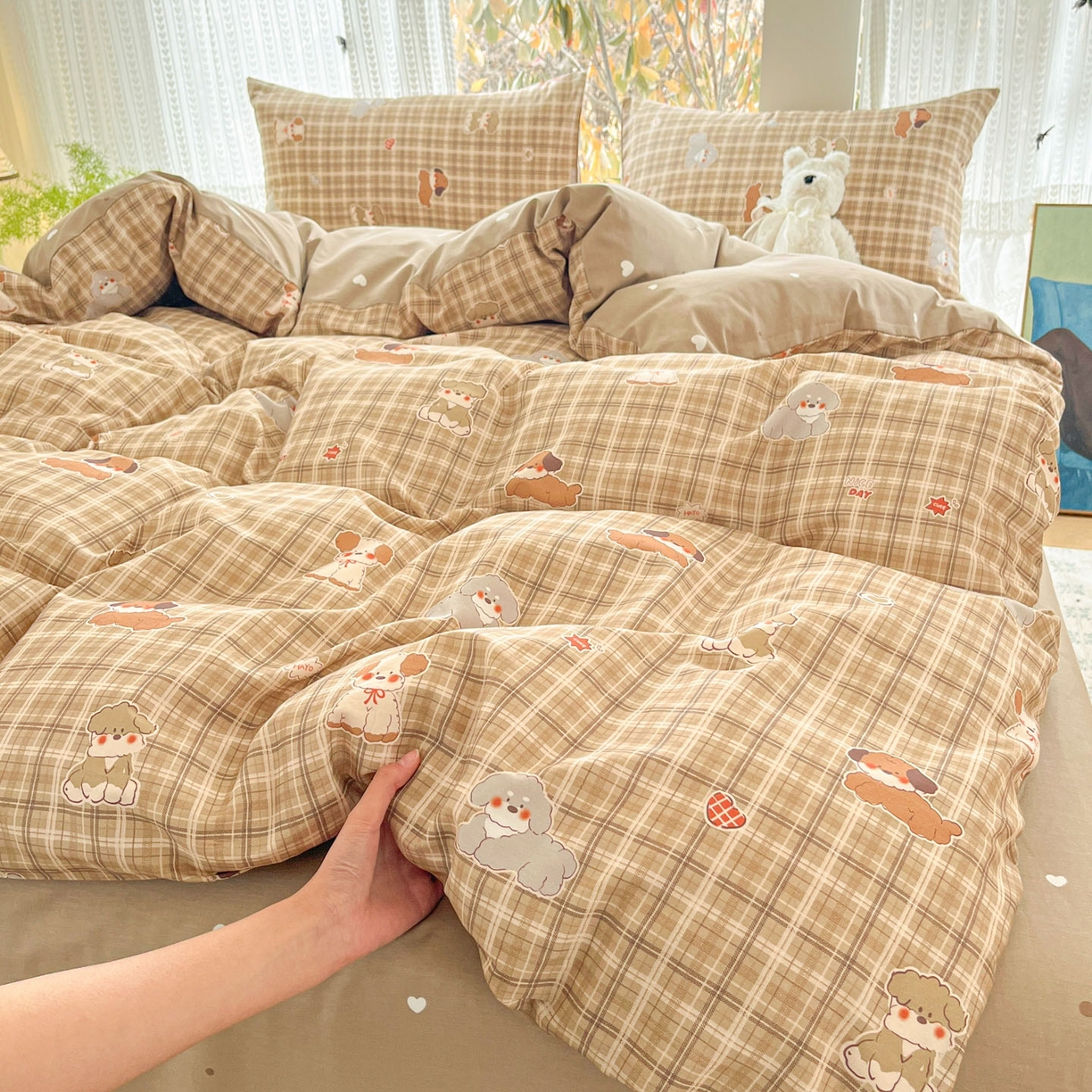 91家纺网 家纺一手货源 找家纺 吉象家纺 2026春夏新款全棉印花四件套第二批 哈哈狗