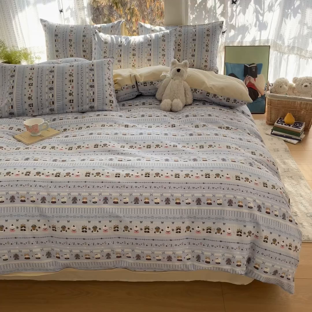 91家纺网 家纺一手货源 找家纺 吉象家纺 2026春夏新款全棉印花四件套第二批 喵小姐的家