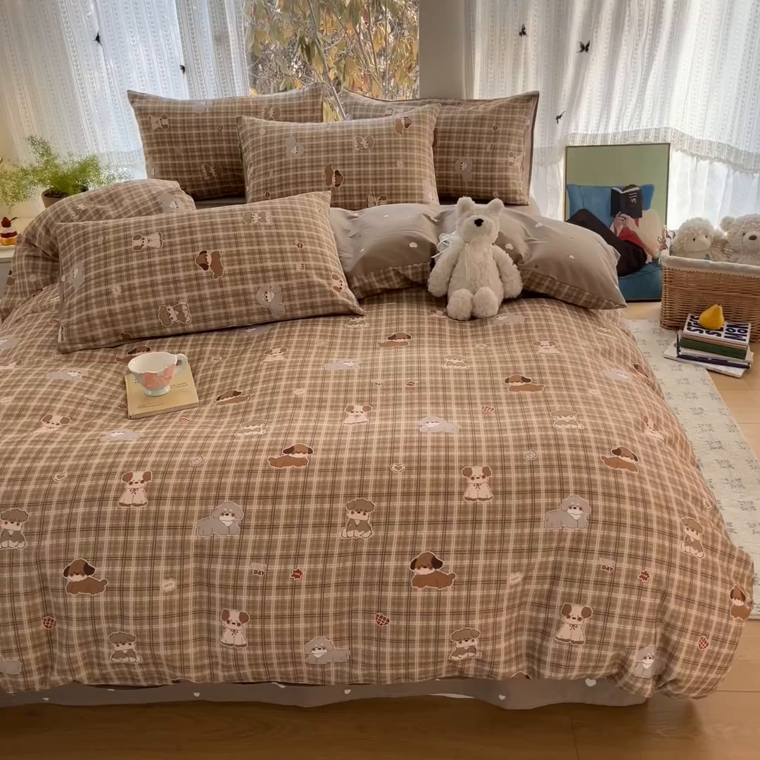 91家纺网 家纺一手货源 找家纺 吉象家纺 2026春夏新款全棉印花四件套第二批 哈哈狗