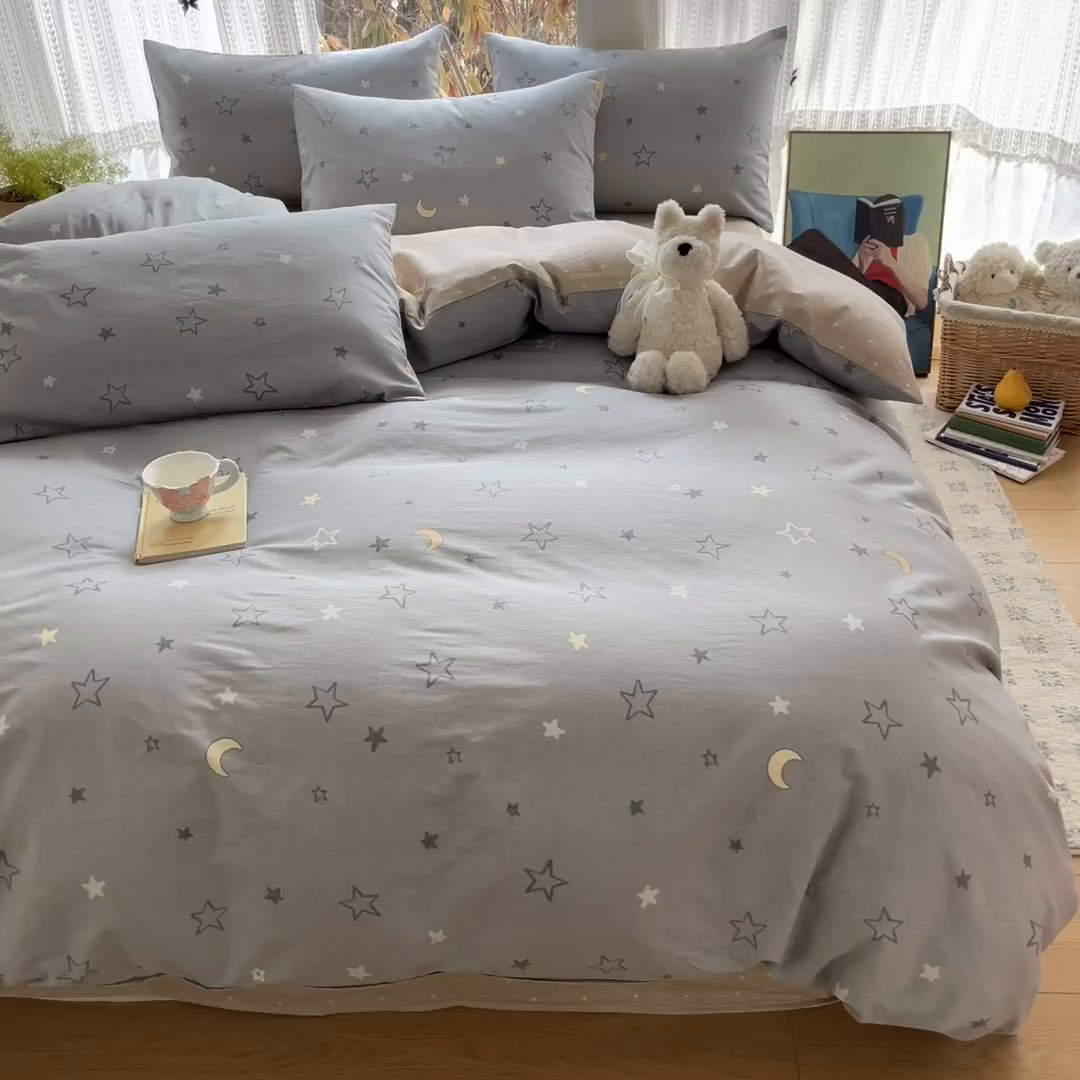 91家纺网 家纺一手货源 找家纺 吉象家纺 2026春夏新款全棉印花四件套第二批 暮落星