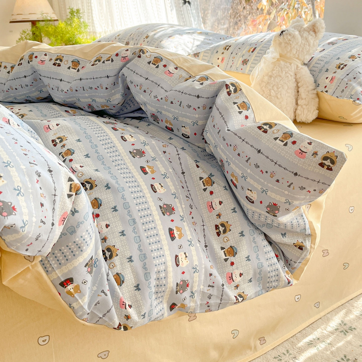 91家纺网 家纺一手货源 找家纺 吉象家纺 2026春夏新款全棉印花四件套第二批 喵小姐的家