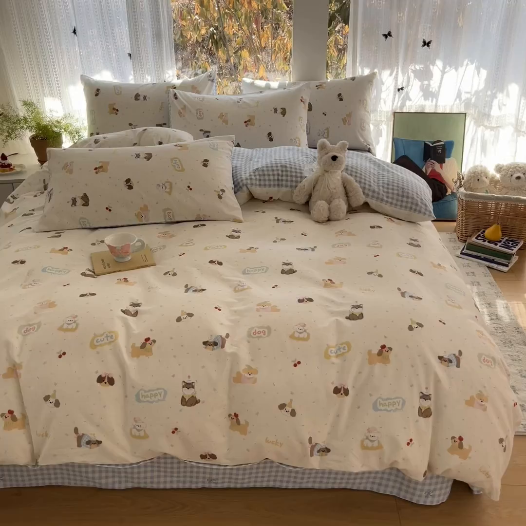 91家纺网 家纺一手货源 找家纺 吉象家纺 2026春夏新款全棉印花四件套第二批 春日萌宠