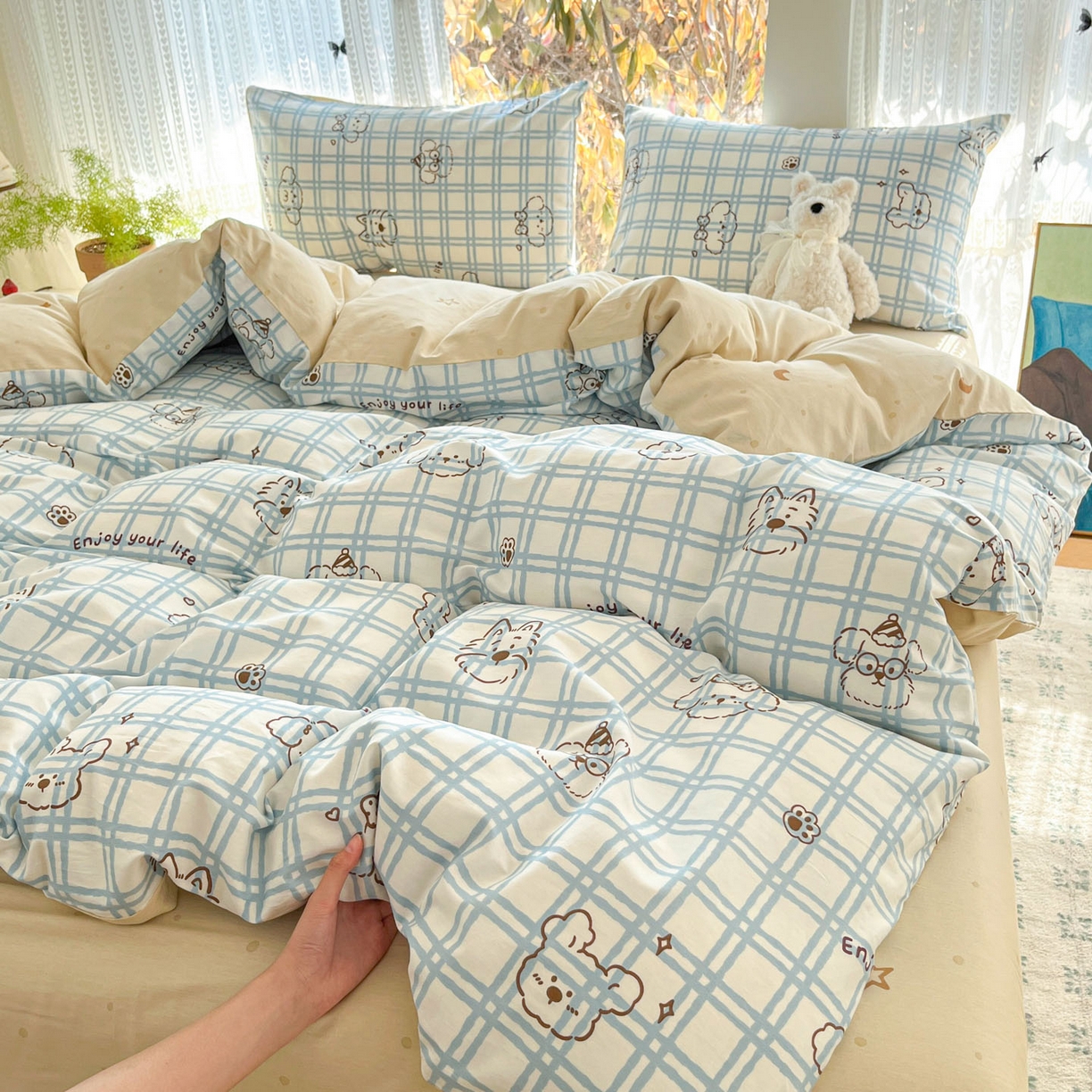 91家纺网 家纺一手货源 找家纺 吉象家纺 2026春夏新款全棉印花四件套第二批 嗨皮熊