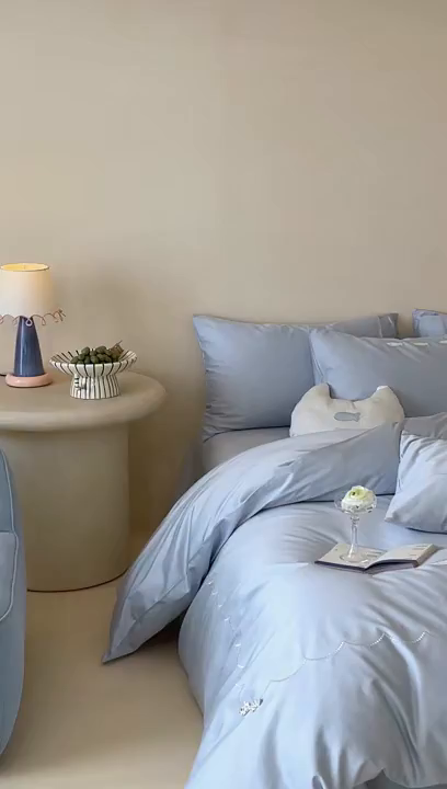 91家纺网 家纺一手货源 找家纺 极简 2026新款100S长绒棉刺绣四件套-萌趣小鱼（小号控价258标准288加大308） 萌趣小鱼-蓝