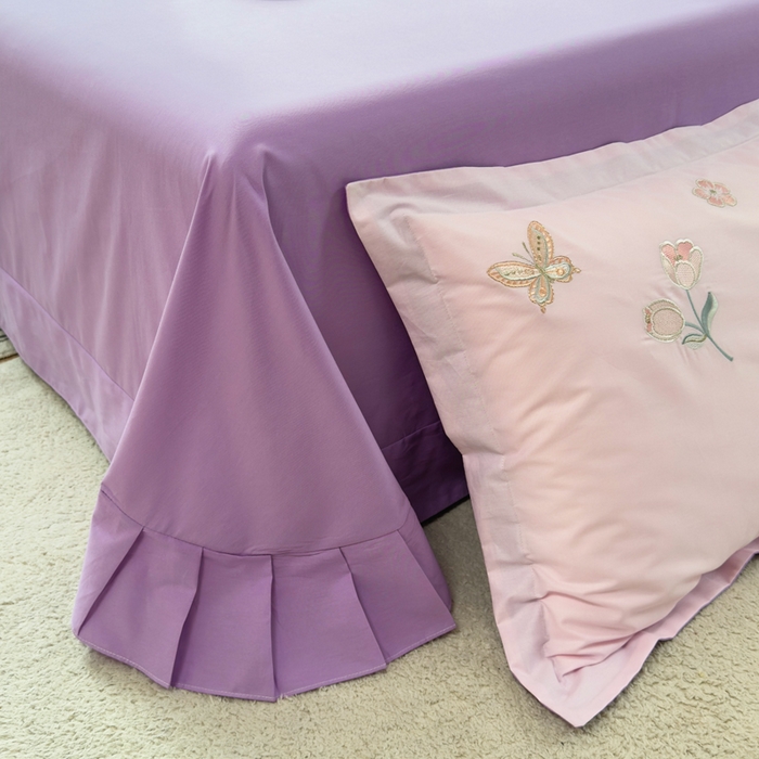 91家纺网 家纺一手货源 找家纺 铭博家纺 2026新款13372新款100%全棉刺绣工艺款四件套-蝶舞玫瑰系列 蝶舞玫瑰-槿紫