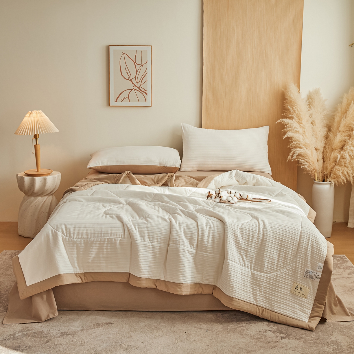 91家纺网 家纺一手货源 找家纺 尊妙被业 2026新款良品条白100%新疆棉花夏被 良品条白+咖