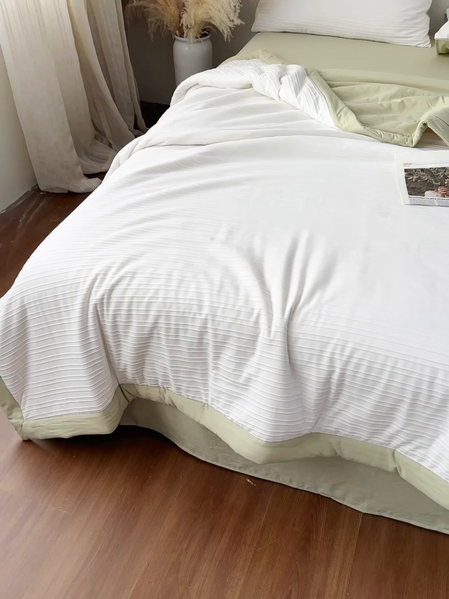 91家纺网 家纺一手货源 找家纺 尊妙被业 2026新款良品条白100%新疆棉花夏被 良品条白+绿