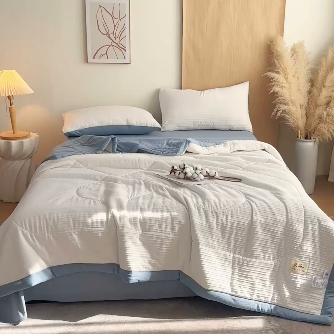 91家纺网 家纺一手货源 找家纺 尊妙被业 2026新款良品条白100%新疆棉花夏被 良品条白+蓝